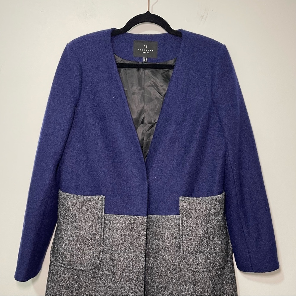 AngelEye London Wool Blend Colorblock fall layering Coat Blue Gray Women’s US8 - Picture 2 of 11